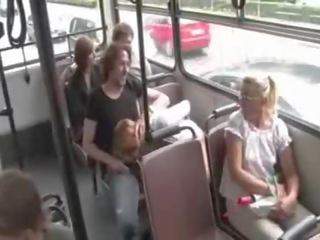 Bitchy looking Redhead walked in public tied sucks penis in public transport